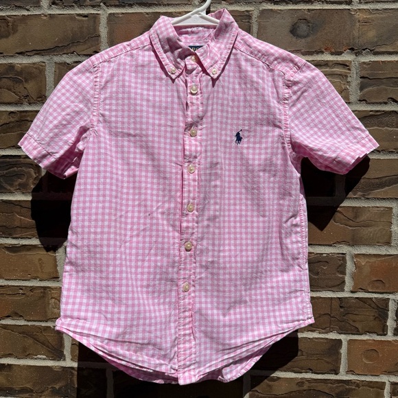 Ralph Lauren Pink and White Button Down Shirt with Gingham Pattern - Picture 1 of 3